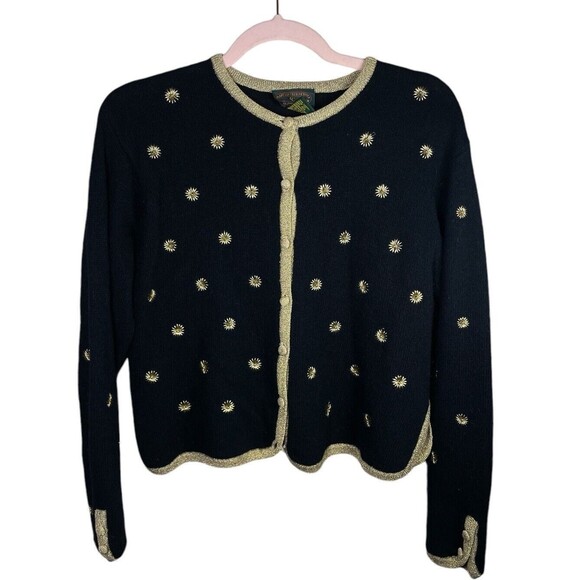 Vintage Charter Club petites by Jane Justin‎  Lambswool Angora Black Cardigan L - Picture 1 of 12